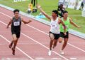 Muhammad Azeem Mohd Fahmi (dua dari kanan) beraksi dalam acara 100 meter lelaki akhir pada Kejohanan Olahraga Terbuka Malaysia 2026 di Stadium Universiti Putra Malaysia. -UTUSAN/FARIZ RUSADIO