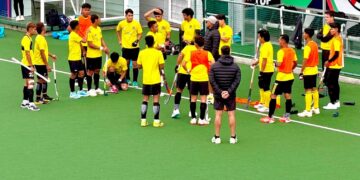 PEMAIN-Pemain hoki kebangsaan membuat persiapan terakhir sebelum membuka tirai saingan Piala Negara-Negara.-IHSAN MHC