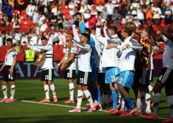 PEMAIN-Pemain Jerman meraikan kejayaan mara ke pusingan kalah mati Piala Dunia 2026.-AFP