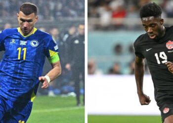Bintang Bosnia-Herzegovina, Edin Dzeko (kiri) akan menjadi tumpuan manakala penyerang Kanada, Alphonso Davies menjadi taruhan di Piala Dunia apabila kedua-dua negara bertemu esok. - AFP