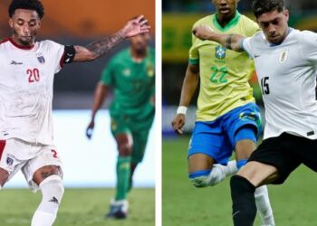 Penyerang Cape Verde, Ryan Mendes (kanan) dan tonggak tengah Uruguay,  Federico Valverde. – AFP