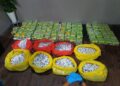 SEBAHAGIAN daripada rampasan dadah bernilai RM57.15 juta susulan penahanan dua individu di kawasan Parit Amal Laut, Muar.