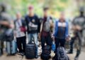 EMPAT warganegara Indonesia ditahan PGA selepas cuba pulang ke negara asalnya melalui pangkalan haram Madrasah di Rantau Panjang, Kelantan hari ini.-IHSAN PGA.