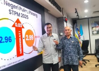 MOHAMAD Zawawi Ahmad (kiri) ketika mengumumkan keputusan STPM 2025 Pulau Pinang di pejabat JPNPP, Jalan Bukit Gambir, Pulau Pinang, hari ini.- UTUSAN/SAFINA RAMLI