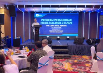 FAHMI Fadzil ketika berucap pada Majlis Perasmian Pemukiman Media Malaysia 2.0 2026 di Seberang Jaya, Pulau Pinang hari ini.