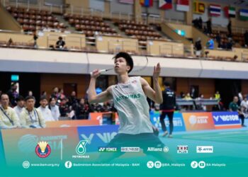 Perseorangan lelaki, Kong Wei Xiang memastikan mata kemenangan menjadi milik mutlak Malaysia dalam aksi menentang Korea Selatan pada Kejohanan Badminton Berpasukan Campuran Asia di Yatsushiro, Jepun, hari ini. - Ihsan BAM