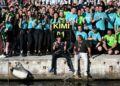 PELUMBA Mercedes dari Itali, Kimi Antonelli (kiri) meraikan kemenangan bersama bapanya yang juga bekas pelumba, Marco Antonelli selepas muncul juara Grand Prix Monaco di Litar Jalan Raya Monaco, semalam. - AFP