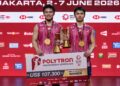 GOH Sze Fei-Nur Izzuddin Rumsani menjulang gelaran Terbuka Indonesia, kelmarin, di Istora Senayan, Jakarta.-AFP
