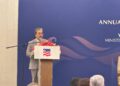 JOHARI Ghani ketika berucap pada Mesyuarat Agung Tahunan (AGM) Dewan Perniagaan Amerika Syarikat dan Malaysia (AMCHAM) di Kuala Lumpur hari ini.