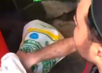TANGKAP layar video yang memaparkan pekerja sebuah restoran memasukkan seekor kucing di dalam guni di sebuah restoran di Taman Melor, Teluk Intan.