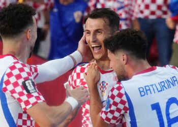 ANTE Budimir meraikan gol jaringannya ketika berdepan Panama.