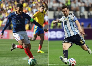 LIONEL Messi (kanan) dan Kylian Mbappe merebut gelaran kasut emas selepas masing-masing mengumpul lapan gol dalam kempen Piala Dunia 2026-AFP