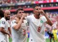 AZZEDINE Ounahi(kanan) meraikan jaringan bersama Brahim Diaz pada aksi pusingan 16 terbaik Piala Dunia 2026 menentang Kanada di Stadium Houston, sebentar tadi-AFP