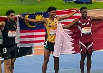 Muhammad Azeem Fahmi muncul juara acara pecut 100 meter Kejohanan Olahraga Bawah 23 Tahun Asia 2026 di Ordos, China, kelmarin. - IHSAN MSN