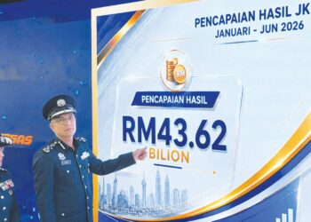 AMRAN Ahmad menunjukkan pencapaian JKDM dalam kutipan hasil dan penguatkuasaan bagi tempoh Januari hingga Jun 2026 di Ibu Pejabat JKDM, Putrajaya semalam.