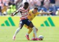 Folarin Balogun sudah mengetahui keputusan FIFA membenarkannya beraksi walaupun menerima kad merah mengundang kemarahan ramai. - AFP