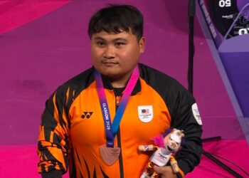 Pemenang pingat emas Birmingham 2022 itu menutup cabaran di tempat ketiga selepas mencatat angkatan terbaik 220 kilogram (kg), sekali gus mengumpul 153.5 mata keseluruhan. - IHSAN RTM