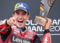 Marc Marquez meraikan kejayaannya menjuarai perlumbaan Grand Prix Jerman di Hohenstein-Ernstthal, Chemnitz, semalam. - AFP