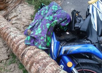 Seorang remaja yang merupakan calon Sijil Pelajaran Malaysia (SPM) maut manakala rakannya cedera parah selepas motosikal yang mereka naiki dihempap sebatang pokok kelapa reput ketika kejadian ribut di Kampung Permatang Pasir, Gunong, Bachok, Kelantan hari ini.-IHSAN PENDUDUK