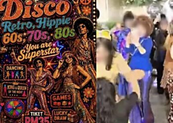 POSTER dan gambar program hiburan disko retro dan hippie ala 60-an serta 70-an yang berlaku di sebuah premis di tepi Sungai Kelantan yang tular di media sosial.