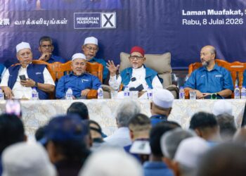 ABDUL Hadi Awang pada Grand Finale Perikatan Nasional  (PN) Pilihan Raya Negeri (PRN) Johor ke-16, di Laman Muafakat, Simpang Jeram, Bakri, Johor hari ini. -UTUSAN/SHIDDIEQIIN ZON