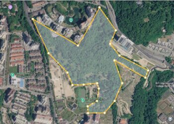 KAWASAN bertanda di dalam peta menunjukkan radius pencarian dalam operasi SAR membabitkan seorang lelaki yang dipercayai hilang di kawasan Jabatan Pertanian, Lebuh Bukit Jambul, Pulau Pinang.-IHSAN JBPM PULAU PINANG