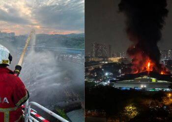 kerja-kerja `overhaul’ di lokasi kebakaran yang memusnahkan beberapa lot kedai di Pasar Borong Selangor, Seri Kembangan, pagi ini.