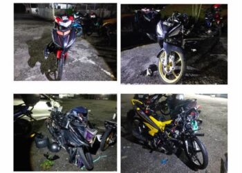 KEADAAN motosikal mangsa yang terlibat dalam kemalangan di Jalan Changloon-Kuala Perlis berhampiran Kampung Banat, Arau, Perlis, hari ini. -UTUSAN/IPD ARAU