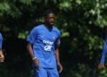Tiga penyerang skuad Perancis (dari kiri), Kylian Mbappe, Ousmane Dembele dan  Michael Olise menjalani latihan di Universiti Bentley, Boston sebagai persiapan menentang Sepanyol dalam aksi separuh akhir Piala Dunia 2026, esok. - AFP