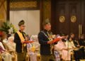 MUHAMMAD Sanusi Md Nor berucap pada Istiadat Menyembah Tahniah dan Penganugerahan Darjah-Darjah serta Bintang-Bintang Kebesaran sempena Sambutan Ulang Tahun Hari Keputeraan Sultan Kedah ke-84 di Istana Anak Bukit, Alor Setar, hari ini.