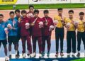 Kuartet 4x100 meter negara yang diwakili Muhammad Azeem Mohd Fahmi, Reeve Kua Man Hong, Pengiran Aidil Auf Hajam dan Mohamad Armin Zahryl Abdul Latif meraih gangsa di Kejohanan Olahraga Asia Bawah 23  di Ordos, China. - IHSAN MSN