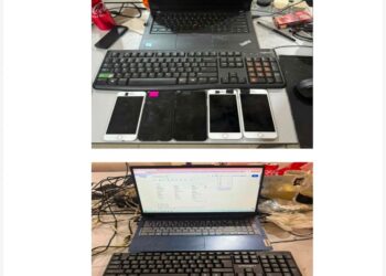 ANTARA barang yang dirampas daripada kegiatan sindiket love scam dalam serbuan di dua buah rumah di Ipoh pada Khamis.