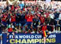 PEMAIN-Pemain Sepanyol menjulang Piala Dunia 2026 selepas menewaskan Argentina di pentas final.-AFP