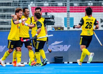 PEMAIN negara meraikan jaringan ketika mengikat Perancis 3-3 dalam aksi kedua Kumpulan B Hoki Piala Dunia 2026, kelmarin-IHSAN FIH