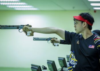 Johnathan Wong giat menjalani latihan di Lapang Sasar Majlis Sukan Negara (MSN) untuk persiapan ke Sukan Asia Aichi-Nagoya 2026. Gambar; MUHAMAD IQBAL ROSLI