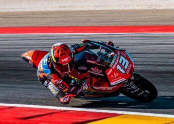 Hakim Danish ketika beraksi pada Grand Prix Aragon di, Sepanyol, kelmarin. - Ihsan SIC Racing