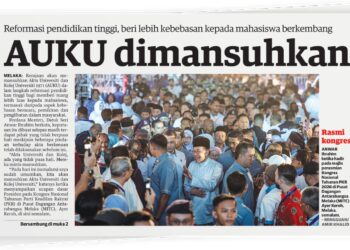 KERATAN muka hadapan Mingguan Malaysia semalam.