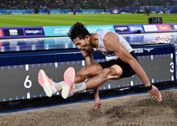 Abdul Latif Romly meraih pingat emas dalam acara lompat jauh di Sukan Komanwel Glasgow 2026, baru-baru ini. - IHSAN MSN
