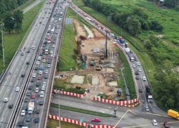 PROJEK Penyuraian Trafik Juru–Sungai Dua (PTJSD) di Pulau Pinang kini merekodkan kemajuan fizikal sebanyak 34.63 peratus setakat 31 Julai lalu.-GAMBAR/PLUS MALAYSIA BERHAD (PLUS)