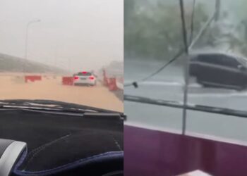 eberapa kawasan di Puncak Alam dinaiki air selepas hujan lebat kira-kira sejam pada tengah hari tadi.