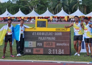 Kuartet Pulau Pinang menungungguli saingan 4x400m pada Sukan Malaysia (SUKMA) 2026, di sini hari ini.