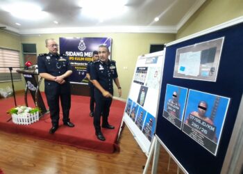 ADZLI Abu Shah menunjukkan gambar enam suspek yang ditahan bagi membantu siasatan kes penjualan bayi pada sidang akhbar di IPD Kulim, hari ini.