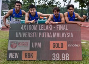 Universiti Putra Malaysia mendapat tempat pertama dalam larian 4x100m di SUKIPT 2026 hari ini. UTUSAN/M. FIRDAUS M. JOHARI