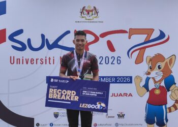 Atlet olahraga Universiti Putra Malaysia (UPM), Andre Anura Anuar mendapat tempat pertama dalam acara lompat jauh lelaki di SUKIPT 2026. UTUSAN/M. FIRDAUS M. JOHARI