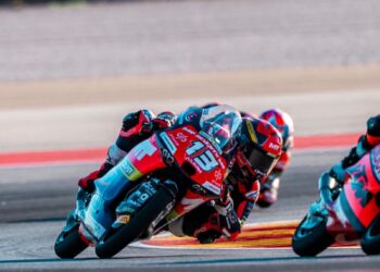 Hakim Danish menokok empat mata pada GP Aragon untuk kekal di tangga kelapan dalam senarai keseluruhan pelumba Moto3. - Ihsan SIC Racing