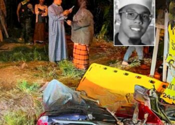 MUHAMMAD Adam Arif Salleh (gambar kecil) meninggal dunia selepas motosikal ditunggang bersama rakannya merempuh tiang elektrik di Lebuhraya 410 Yala-Betong di Mukim Bannang Sareng, Daerah Mueang Yala, Thailand.
