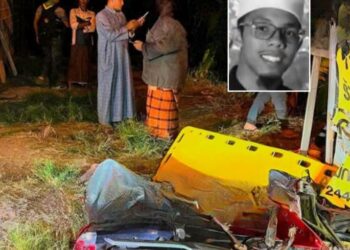 MUHAMMAD Adam Arif Salleh (gambar kecil) meninggal dunia selepas motosikal ditunggang bersama rakannya merempuh tiang elektrik di Lebuhraya 410 Yala-Betong di Mukim Bannang Sareng, Daerah Mueang Yala, Thailand.
