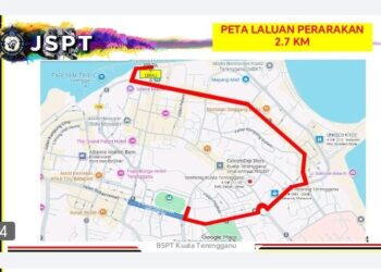 BEBERAPA laluan utama di sekitar bandar raya Kuala Terengganu ditutup secara berperingkat selama enam jam bagi memberi laluan kepada raptai penuh perbarisan dan sambutan Hari Kemerdekaan 2026 peringkat negeri Terengganu. - IHSAN POLIS