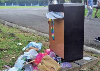 TONG sampah yang penuh bukan lesen untuk kita menjadikan rumput di sebelahnya sebagai tong sampah kedua.