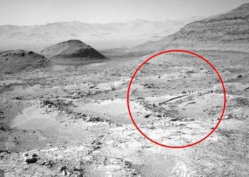 JEJAK misteri (dalam bulatan) yang ditemukan di Marikh. - NASA
